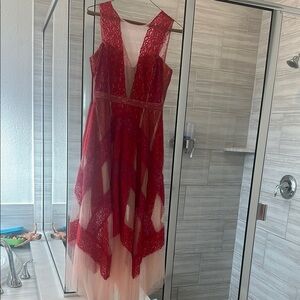 Elegant Red and Pink Lace Dress